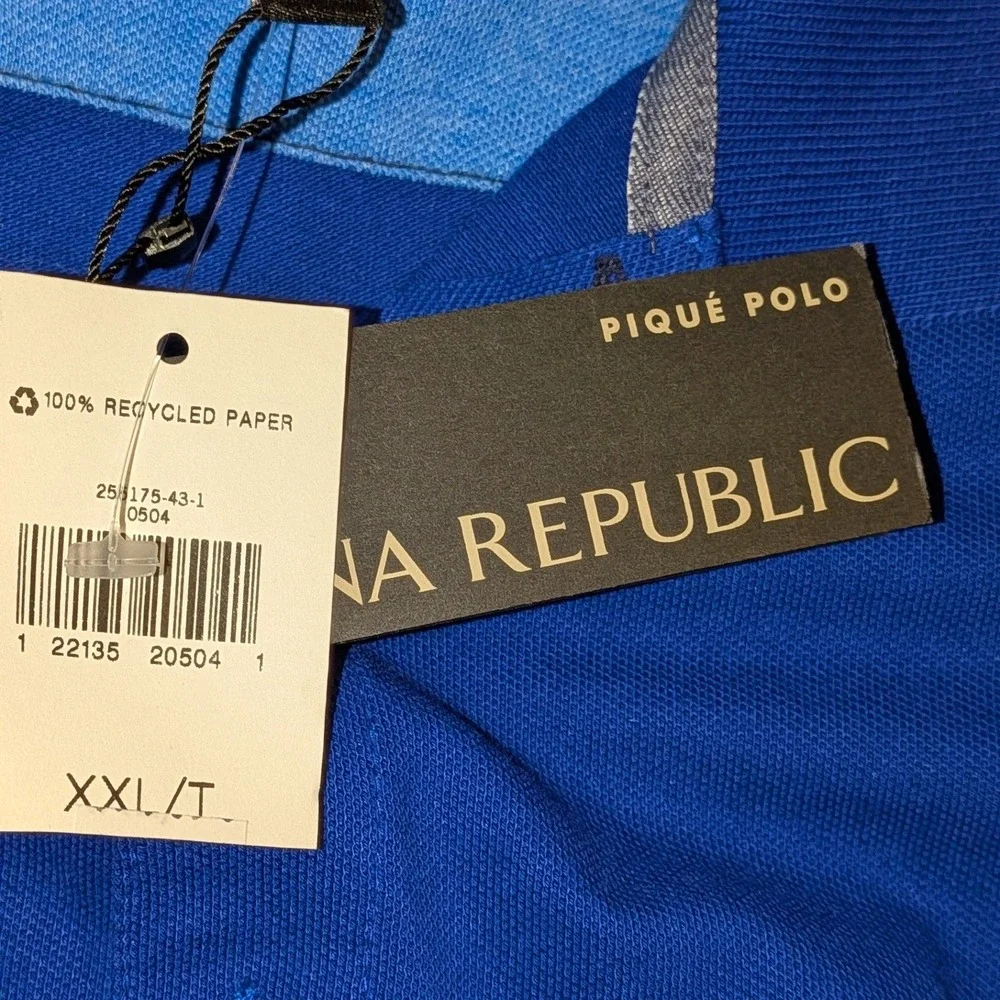 Banana Republic Mens XXL Tall Slim Fit Pique Polo Shirt Royal Blue Elephant Logo